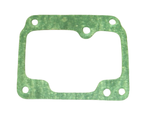 Green gasket with a large rectangular opening and several bolt holes around the edge