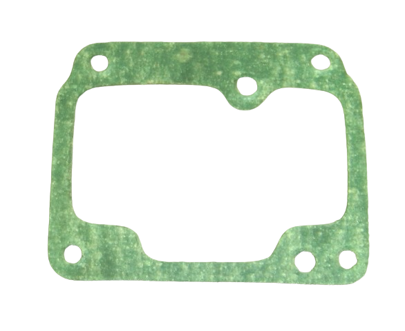Green gasket with a large rectangular opening and several bolt holes around the edge